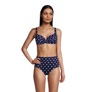 Landsend blue polka dot swim suit with high waisted bottoms